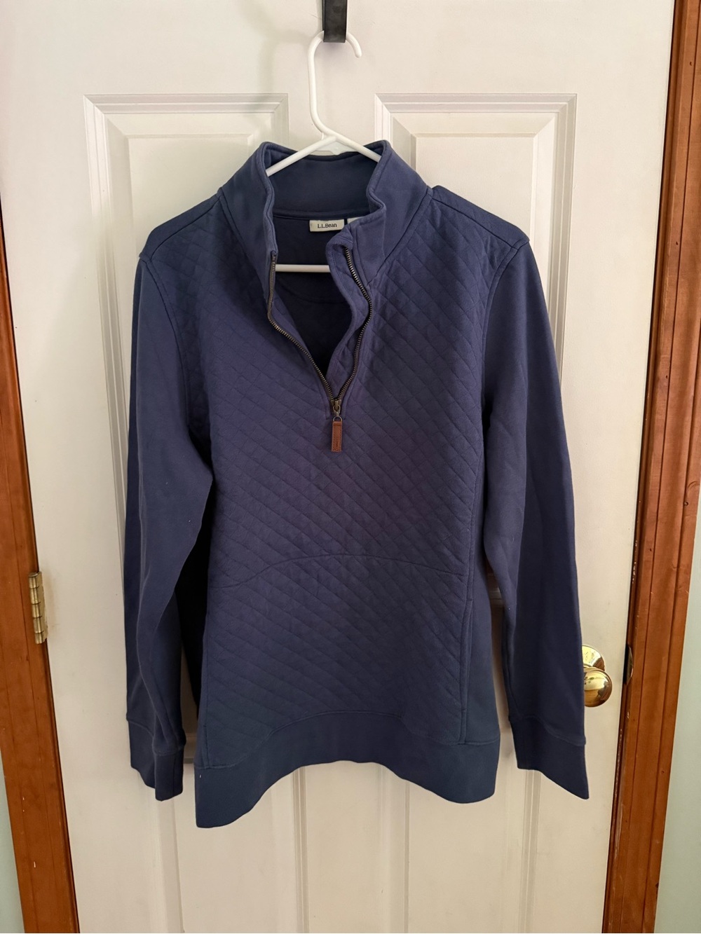 L.L. Bean Quilted Navy Half-Zip Pullover Hoodie